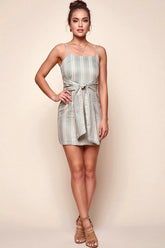 Silvia Fitted Striped Bow Tie Dress Green Olive